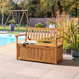Londonderry 47 in. W Acacia Wood Outdoor Storage Bench, Store Blankets, Cushions, 100% Weather Resistant Wood, Perfect for Modern Garden Setting, Outdoor Furniture, Patio Bench, Garden