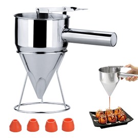 19 mm Hole Stainless Steel Baking Funnel, Pancake Dough Dispenser, Piston Funnel, Baking Funnel, Stainless Steel Dough Scoop, Stainless Steel Dough Dispenser with Rack, for Home Kitchen Bakery