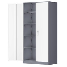 Greenvelly Metal Garage Storage Cabinet, 72" Locking Metal Cabinet with 2 Doors and 4 adjustable Shelves, Grey White Steel Tool Cabinets, Lockable file Cabinet for Home, Office, Garage (36" W x 18" D)
