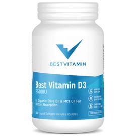 BestVitamin Best Vitamin D3 2500IU Extra Strength Softgels  (In Organic Olive Oil & MCT Oil For Better Absorption), 180 Softgels
