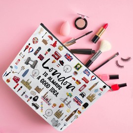 Odebyata London Travel Iconic Souvenir Makeup Bag,England London Lovers Cosmetic Bag for Besties Girls Friends Travel Lovers,Toiletry Travel Organizer Bag Zipper Bag for England Traveler (London)