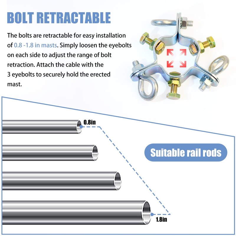 Antenna Down Guy Wire Clamp, 3-Way Guying, Fits Masts up