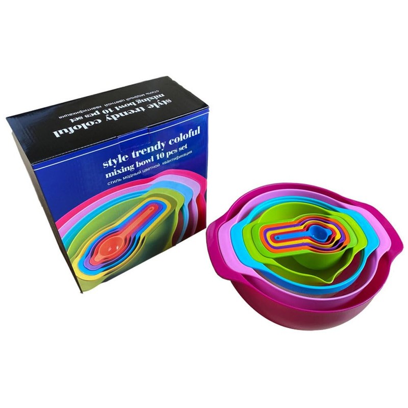 10Pcs Nesting Bowls Sets, Colorful Plastic Mixing Bowl with Sieve,