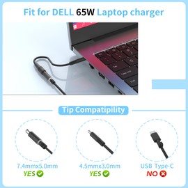 65W 7.4mm Laptop Charger Fit for Dell Latitude 5580 5490 7490 5400 5500 5480 5590 5410 5420 7480 5290 7290 E6430 E5470 E6420 E7470 E5440 E7440 E7450 HA65NM130 DA65NM130 LA65NM130 AC Adapter Power Cord