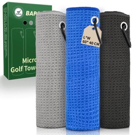 BAPOTH Golf Towel, 3 Pack 23.6 * 15.7 in Microfiber Waffle Golf Towels for Golf Bags for Men, Tear Resistance and Attracts Dirt Golf Bag Towel with Clip, Essentials Golf Accessories for Men