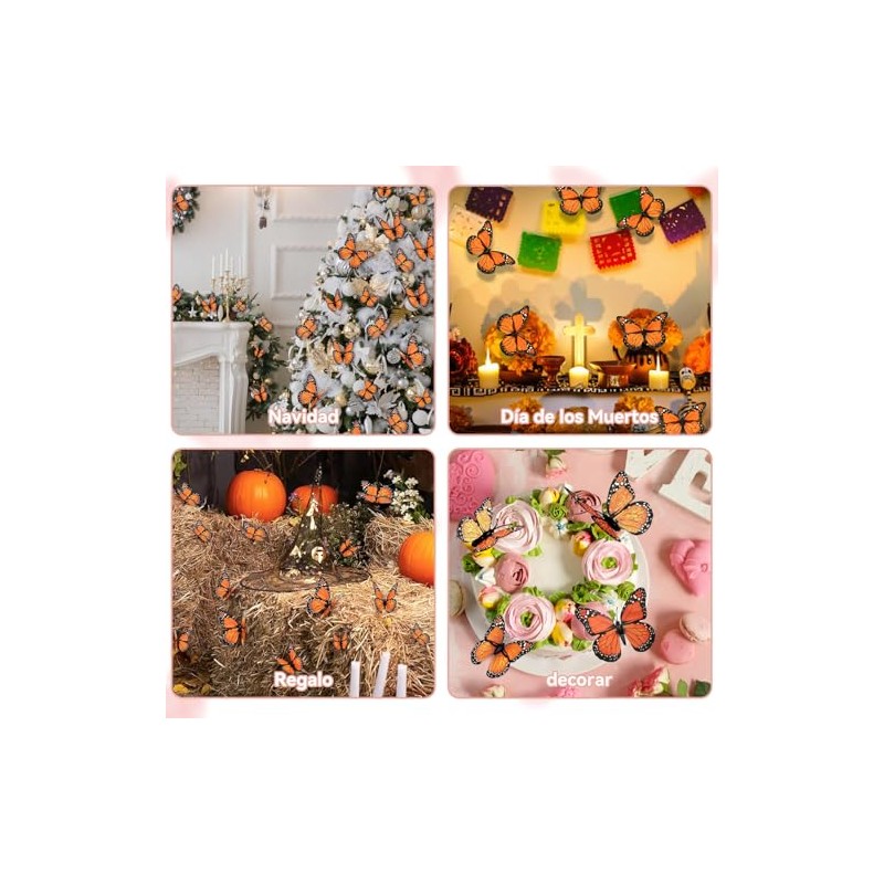 48 Decoraciones de Mariposa Monarca de Halloween Decoración, Mariposas Artificiales