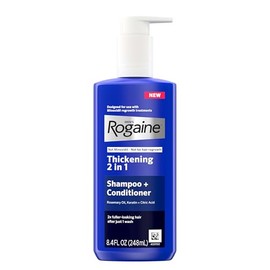Rogaine Champú Espesante 2 en 1 para Hombres + Acondicionador, Champú y Acondicionador Espesante para el Cabello con Aceite de Romero, Queratina y Áci