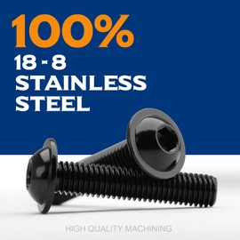 (Pack of 15) M8 x 14 mm Rounded Head Screws with Flange and Hexagon Socket Button Head Screw 304 Stainless Steel Black Oxide Full Thread