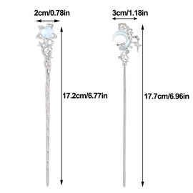 2pcs Star Moon Hair Sticks for Buns Long Hair Metal Silver Hair Stick Pin Hair Chopsticks for Women Chinese Hairpin Hair Pin Vintage Hair Pins Hair Chopstick Hairstick Hair Accessories for Gifts