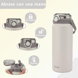 SSGP Termo Acero Inoxidable 42oz(1200ml),Botella de Agua 1.2Litros, Termos Para Agua,100% A Prueba De Fugas,Para Agua FríA (24 Horas) O Caliente (12 Horas),Con Pajita,Sin Bpa,Con Asa,Cafe (Blanco)