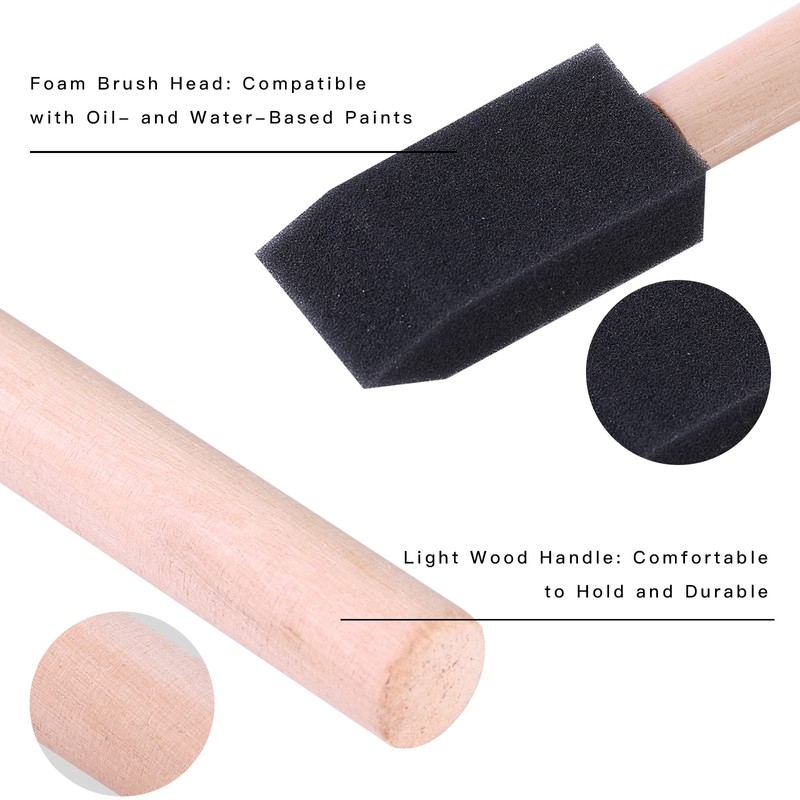 Mister Rui Poly Foam Paint Brushes, 12 Pack, 1 Inch