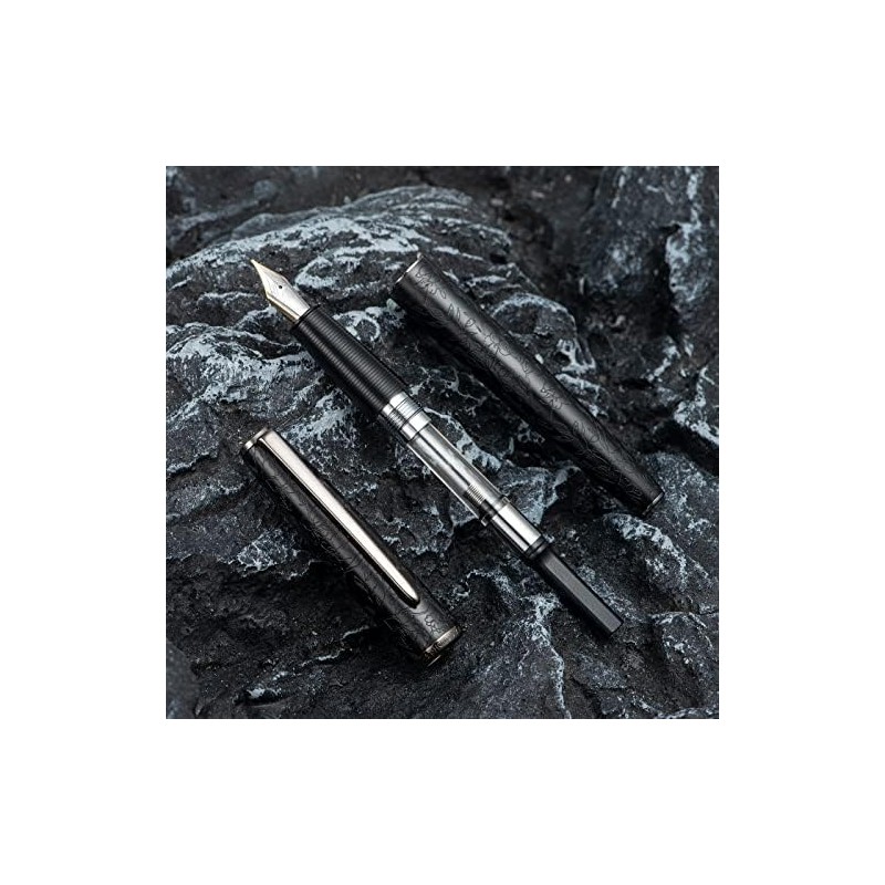 Hong Dian A3 pluma estilográfica de aluminio negro, diseño de