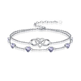 Wildari Infinity Heart June Birthstone Charm Link Anklets for Women 925 Sterling Silver Adjustable Anniversary Birthday Gifts Mother's Day Jewelry Gift for Mom Women Wife Her Friends