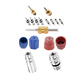 Mtsooning 17PCS Air Conditioning Valve Core Kit,R134a Refrigeration Valve Core Rmover Tool, AC R12 to R134a Conversion kit Teflon Seal Refrigeration and AC Charging Port Seal Caps Kit