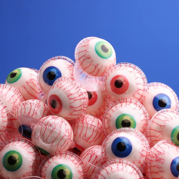 Gummy Candy - 30 mm Large Jelly Filled Gummies - Crazy Eye Gummy Candies - 10 Pcs Individually Wrapped Candy Eyeballs - Halloween Gummy Edible Eyes - Spooky Gummy Candy Eyeballs with Filling