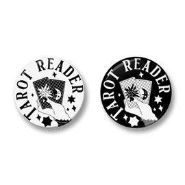 44mm Tarot Reader Button Badge Pin, Black or White (White)