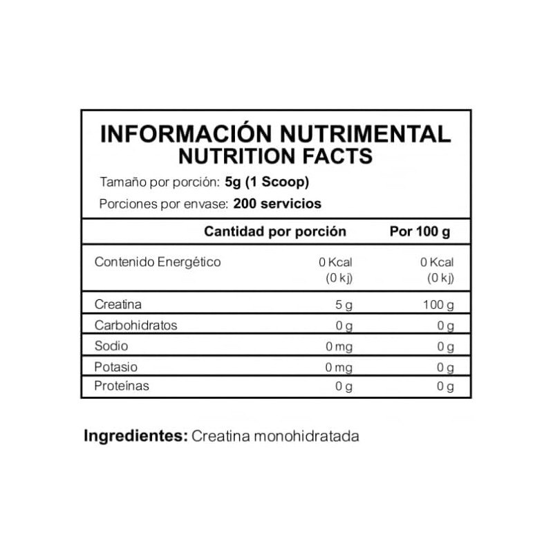 Redline Creatina Monohidratada Crimson Bulk Natural 1 Kg Ponche de