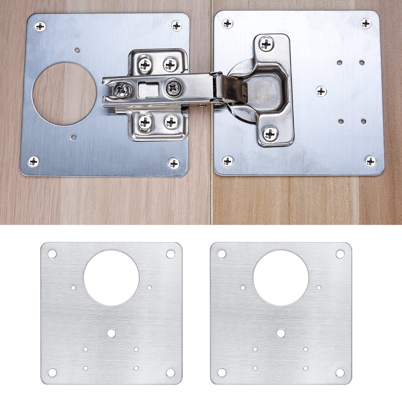 2 Pcs Stainless Steel Hinge Repair Plates with 16 Screws