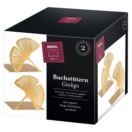 moses. libri_x Gingko Bookend Set of 2, Decorative Metal Book Stand Set in Gold, Golden Bookends with Cut-Out Look