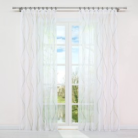 HongYa Pack of 1 Voile Curtain, Transparent Curtain with Ruffle Tape, Waves Print