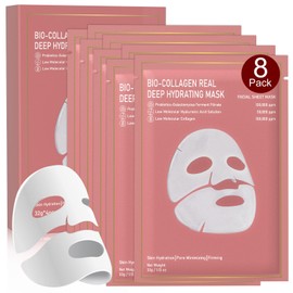 Nityrliv Bio-Collagen Real Deep Mask, 8 Pack Overnight Hydrating Face Mask for All Skin Types,Original Hydrating Collagen Face Mask