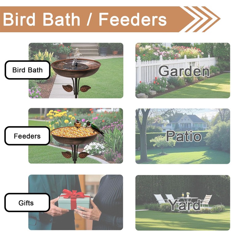 OUISJYER Metal Bird Bath for Outdoors, 12" Dia Bowl with
