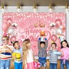 Lnkdeya Pink Rose Glitter Birthday Backdrop - 71x43 in for