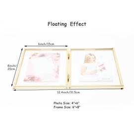 AhaGo Folding Dual Frame, Gold Floating Picture Frame, 6"×8", Vertical, Tabletop Use, Classy For Festival, Wedding, Birthday, Home or Office Décor