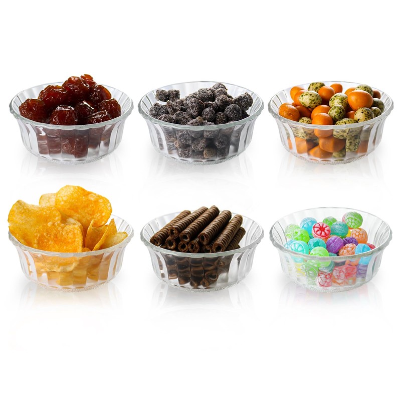 HillSpring Small Glass Bowls for Dessert, Snack, Fruit, or Nuts,