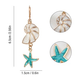 Blue Starfish Earrings for Women Boho Dangle Seashell Huggie Hoop Earrings Bohemian Drop Pearl Sparkly Sea Shell Conch Earrings Hawaiian Earrings Summer Beach Vacation Ocean Jewelry Gifts for Women