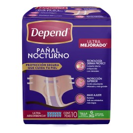 Pañales Nocturnos Para Adulto Depend Grande 10 Piezas