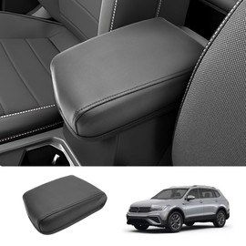 Coleya 2018-2023 2024 Tiguan Center Console Cover for VW Tiguan (S/SE/SE R-Line Black/SEL R-Line), Waterproof&Comfy Leather Armrest Cover, 2022 2023 2024 Tiguan Accessories (Leather)