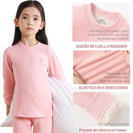 Ropa Termica para Nino,Conjunto de ropa interior térmica para Niña con Ingredientes lana y seda,suave y no se decolora,cuello redondo y diseño sin huesos, pantalones largos para niños de 3 a 10 años