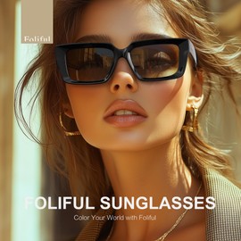 Foliful Vintage Square Oversized Sunglasses Womens Mens, Retro Designer Style Shades UV Protection Sun Glasses, Leopard Frame Brown