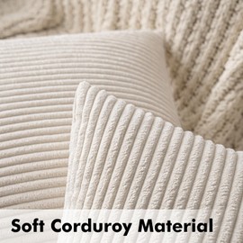 MIULEE Set of 2 Cream White Striped Corduroy Square Throw Pillow Case Soft Cushion Cover Sham Home for Sofa Chair Couch/Bedroom Decorative Fluffy Large Pillowcases 16x24 Inch 40x60cm
