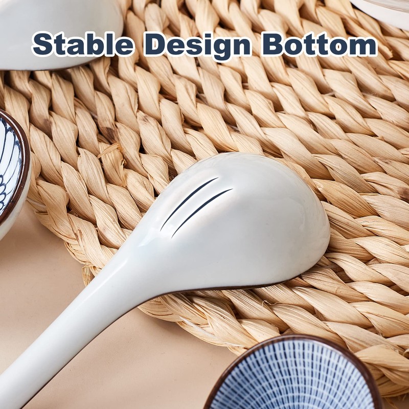 Ceramic Asian Soup Spoons, Easy to Hold, Long Handle Perfect