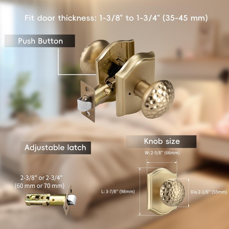 STARPY Interior Door Knobs with Camelot Trim, Satin Brass Door