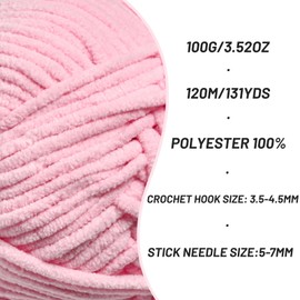3 Packs Plush Chenille Chunky Crochet Yarn - Baby Yarn for Crocheting Soft - Velvet Yarns Knitting for Blankets Crafts - Fluffy Amigurumi Yarns 300g / 393yd (3 Pink)