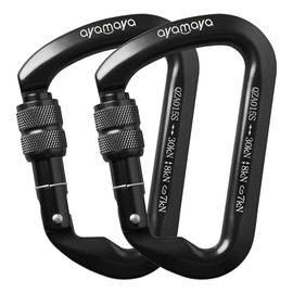 30KN Rock Climbing Carabiner, D-shaped Locking Screwgate Carabiner Heavy Duty Screw Lock Hook Hot-forged Magnalium Climber Hiking/Travel/Rappelling Mountaineer Karabiner Outdoor Sport Tools 2 Pack