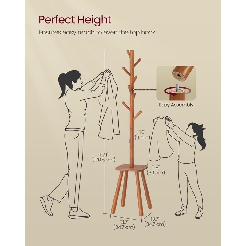 VASAGLE Coat Rack, Free Standing Coat Stand, Hall Coat Tree