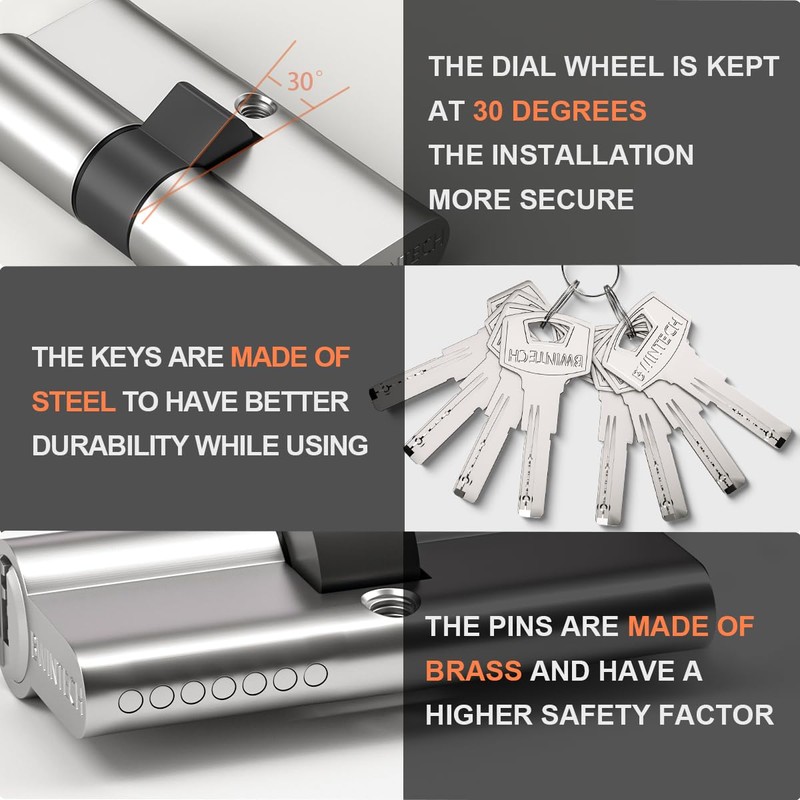 Bwintech 70 mm (35/35) Nickel-Zinc Alloy Euro Cylinder Lock, Door