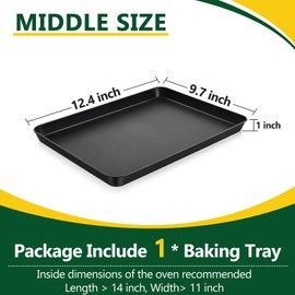 P&P CHEF 12.4 Inch Toaster Oven Tray, Nonstick Toaster Oven Pan, Carbon Steel Small Baking Cookie Sheet, Sturdy & Easy to Clean, Rectangular, Black