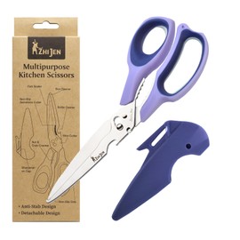 ZHI JEN All Purpose Kitchen Scissors for Food and Heavy-Duty, Stainless Steel Cooking Shears for Chicken, Poultry, Meat, Herbs, Fish, Bones, Multi-Purpose Cooking Accessories with Cap and Sharpener