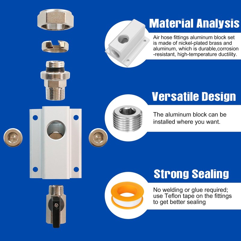3/4'' Compressed Air Outlet Kit, Shop Air Line Kit Includes