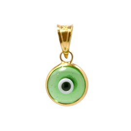 MIZZE Made for Luck Gold Plated 925 Sterling Silver 7 MM Transparent Green Round Glass Evil Eye Charm (Pendant Only)