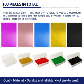 FONLAND Pack of 100 Metal Business Cards Blank Laser Engraved Aluminium Alloy Thickness for House Office DIY Gift Cards, 10 Colours (Gold)
