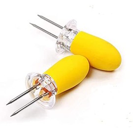 Corn on the cob holders, corn forks holder stainless steel interlocking corn on the cob holders for kids corn skewers corn forks Use home cooking and outdoor BBQ,yellow 10pcs