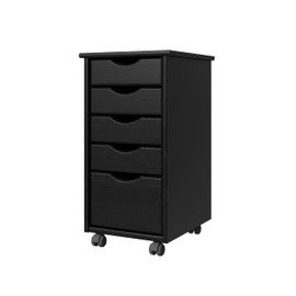 Original Roll Cart Solid Wood 4+1 Drawer Narrow Black Traditional Painted