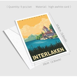 gaeaverse Interlaken Switzerland Postcards Vintage Postcards with Envelopes 9pc/Set World Cities Greeting Cards for Business World Travel Landscape Postcard Decor Gift