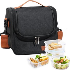 Lonchera Térmica para Hombre y Mujer, Bolsa Termica Reutilizable, Tamaño Mediano Tela Oxford Lunch Bag, Impermeable y a prueba de fugas, para la oficina, Playa, Picnic al Aire Libre (Negro)